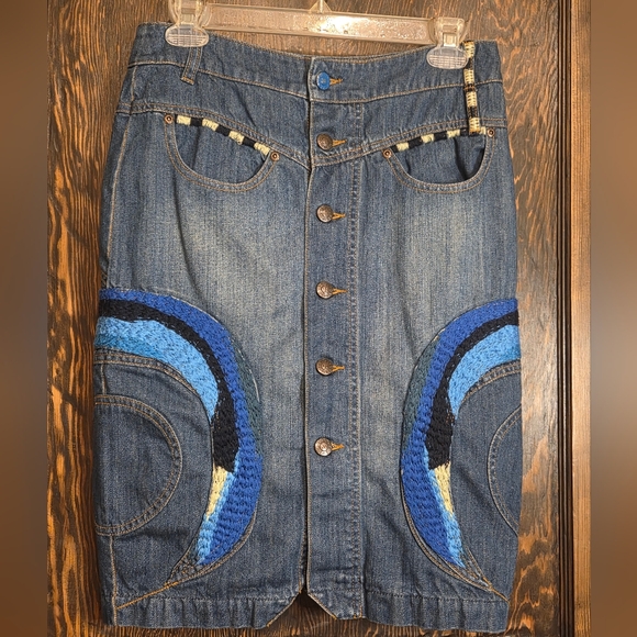 Oilily Dresses & Skirts - Oilily Blue Denim Pencil Skirt with Colorful Accents